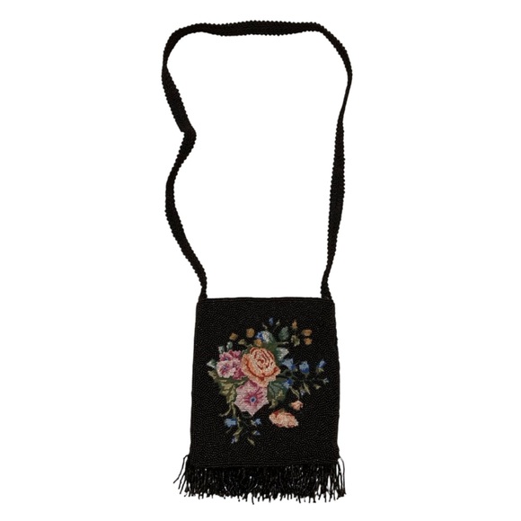 Vintage Handbags - Vintage Hillard & Hanson Floral Beaded Tapestry Shoulder Bag Purse Whimsigoth